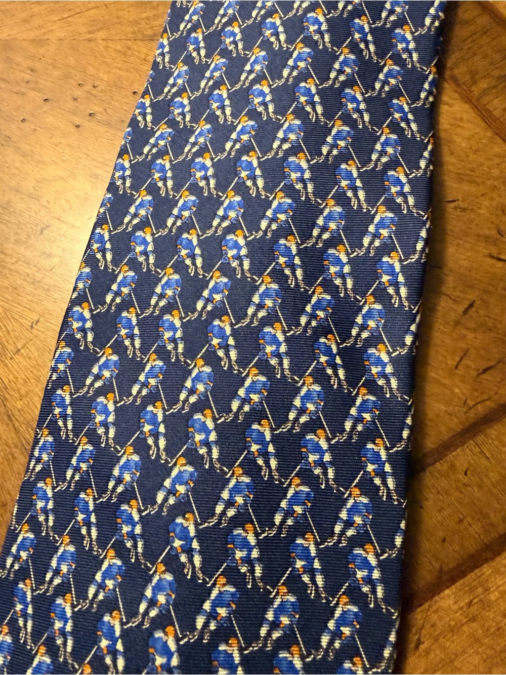 Hockey Player pattern necktie - navy - 100% silk